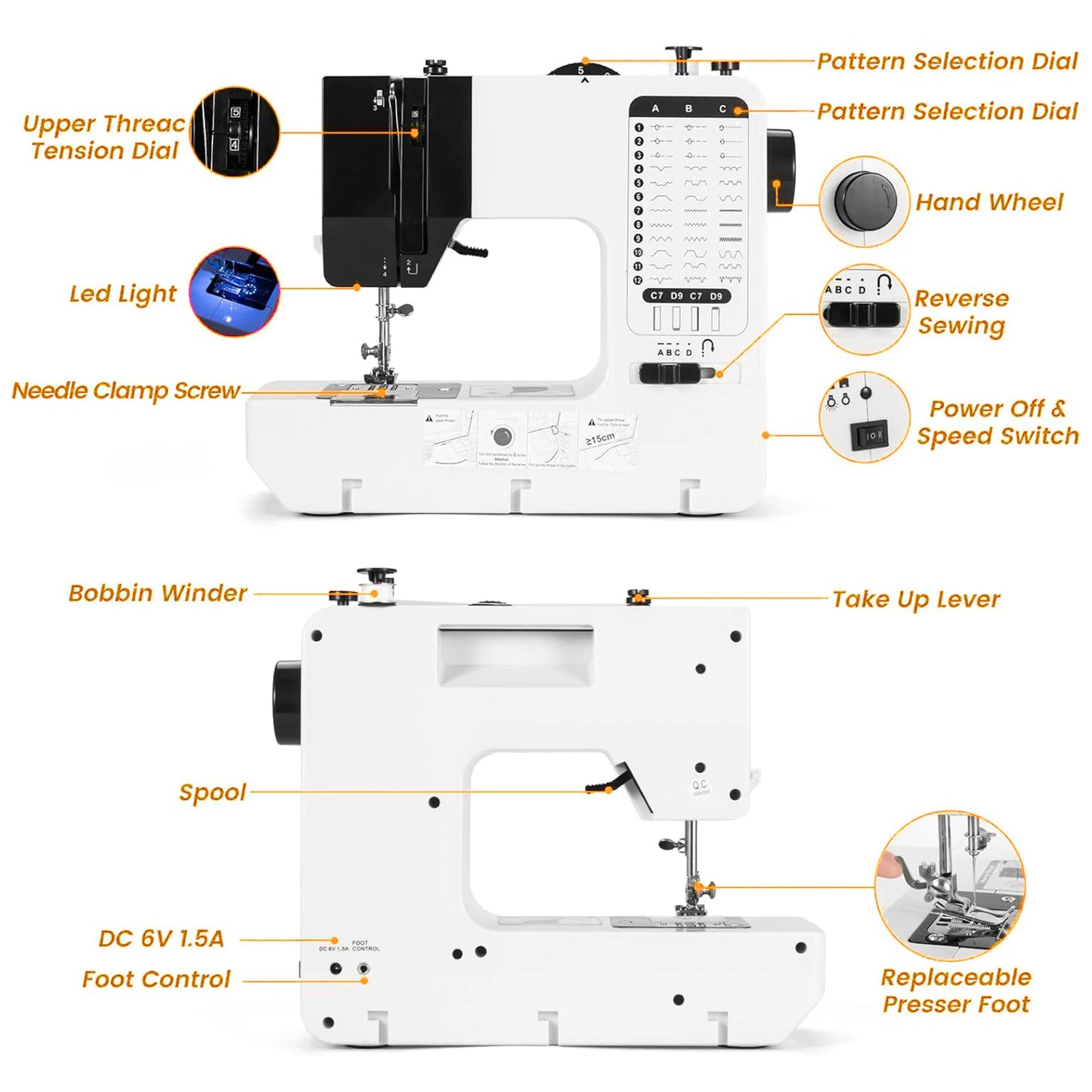 12 Stitches Mini Electric Sewing Machine with Sewing Table and 113PCS Sewing Kit Multifunctional base design