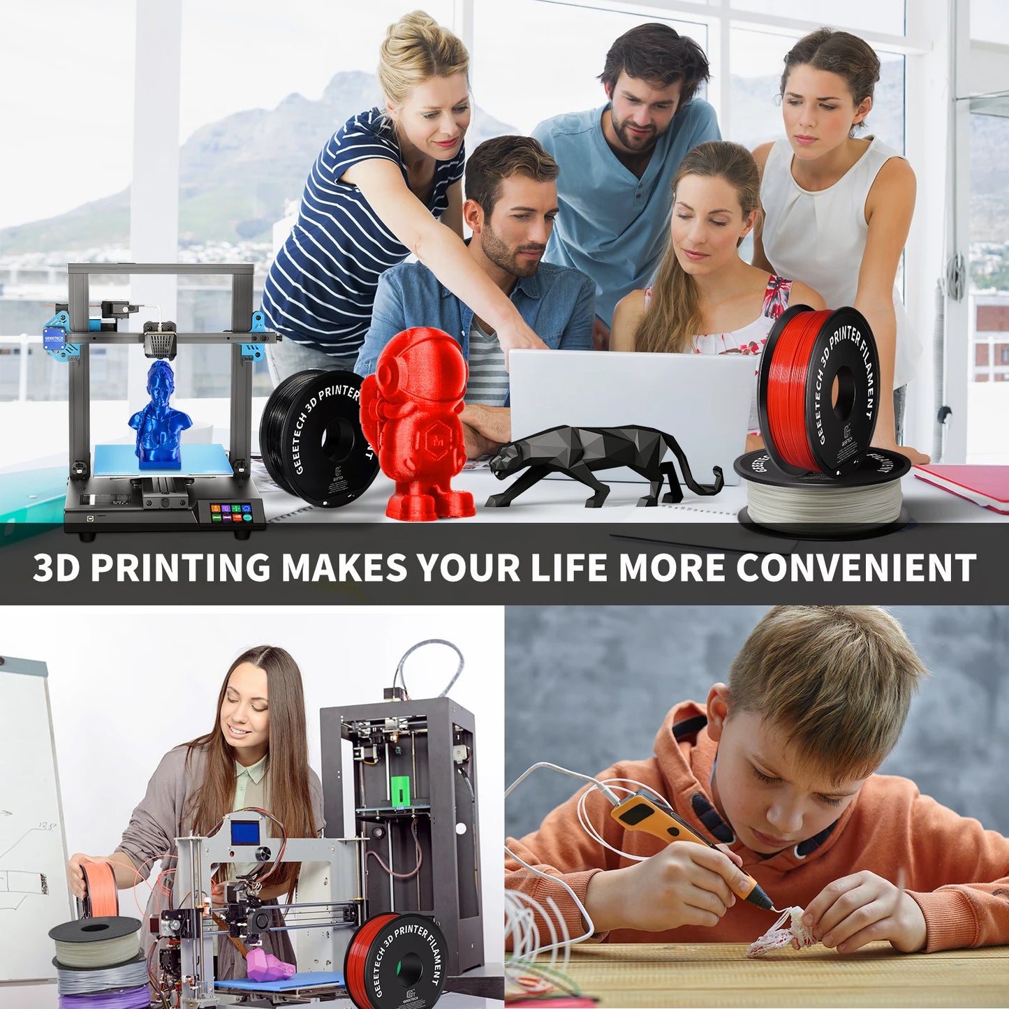 Geeetech  ABS+ 3D Filament 1.75mm 1KG plastic, 3D Printer Material, Tangle-Free, Non-Toxic, Vacuum Packaging