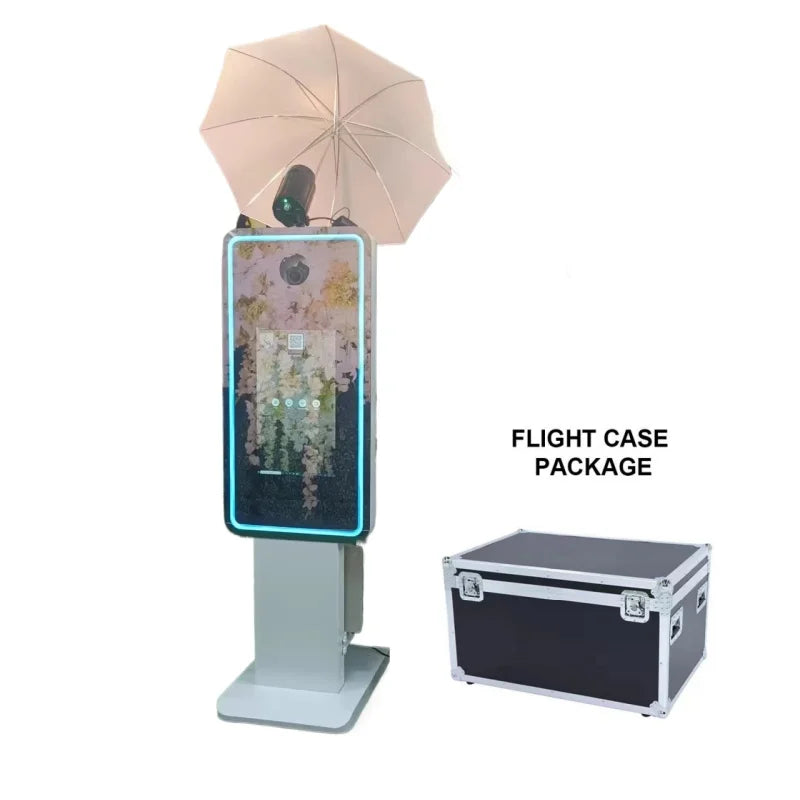 Portable Mirror Photo Booth Selfie Machine 21.5 in Touch Screen with Wheels and Flight Case for Party and Event