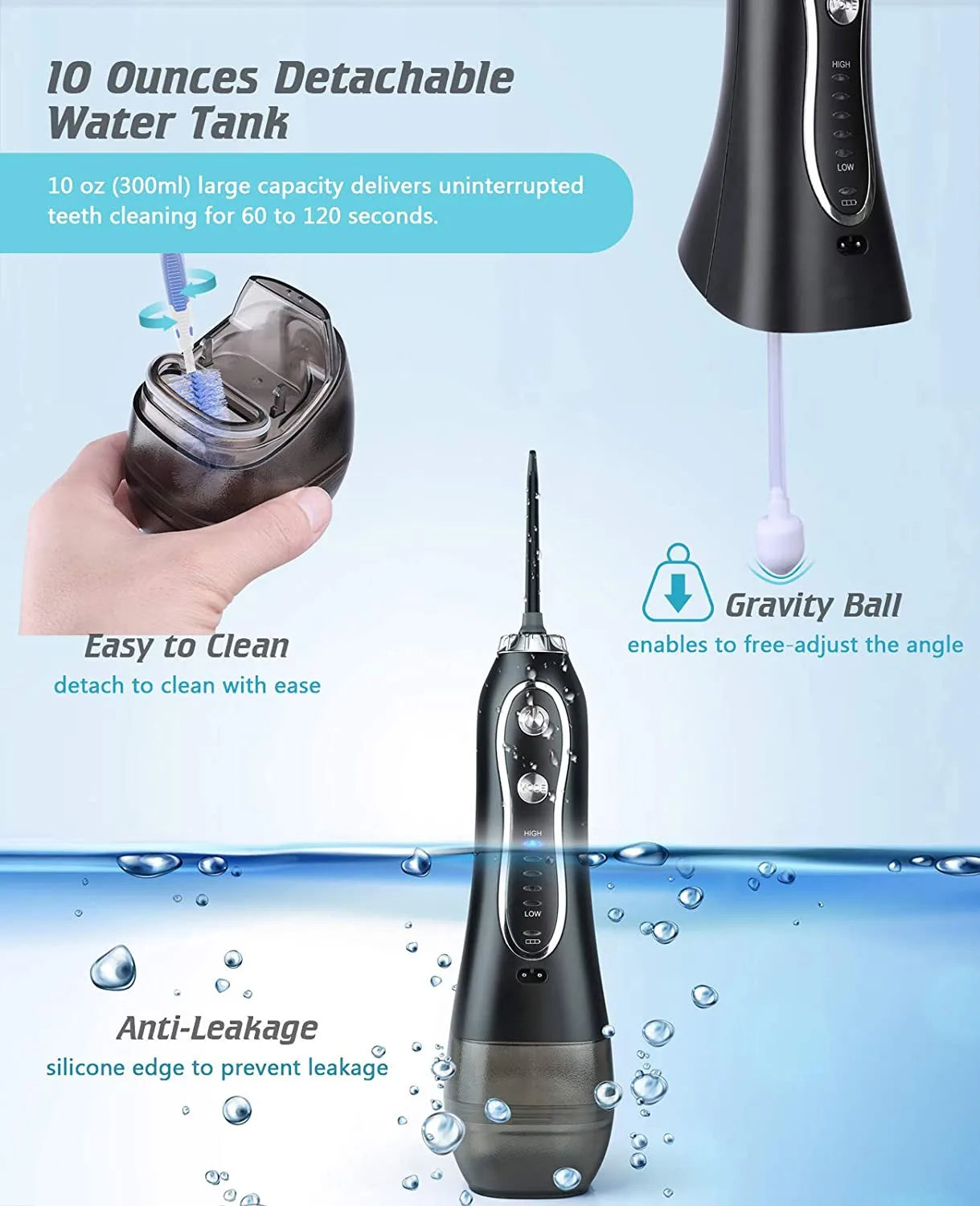 KinseiBeauty 5 Modes Oral Irrigator Teeth Whitenin Portable Dental Flosser USB Rechargeable 300ml Tank Water Flosser Dental