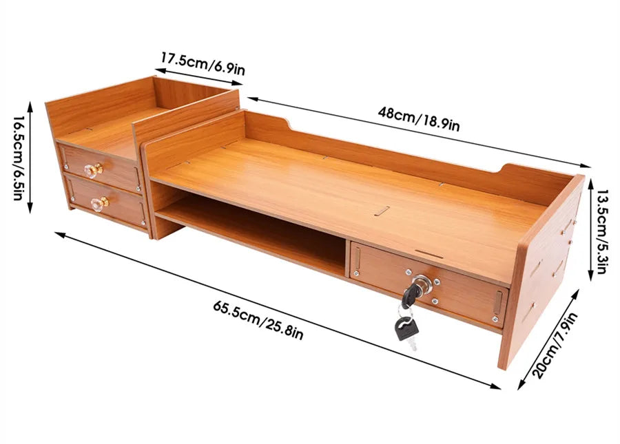 Computer Monitor Stand, Wooden Desk Organizer with Drawers Office Supplies Computer Desktop Tabletop