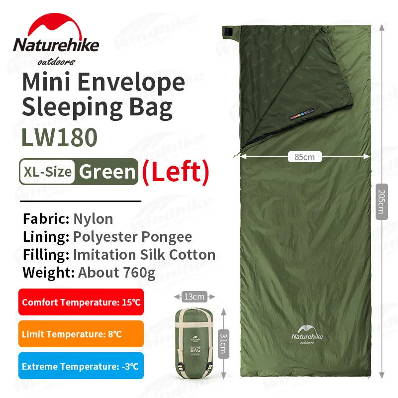 Naturehike LW180 Camping Sleeping Bag Ultralight Spring Summer Cotton Sleeping Bag for Single Couple Tourist Hiking Waterproof