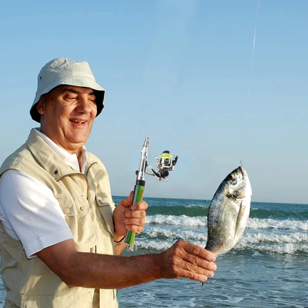 Portable Fish Shaped Fishing Rod with Reel Telescopic Mini Pocket Pen Fishing Pole with Reel Travel Fishing Rod Gifts for Men