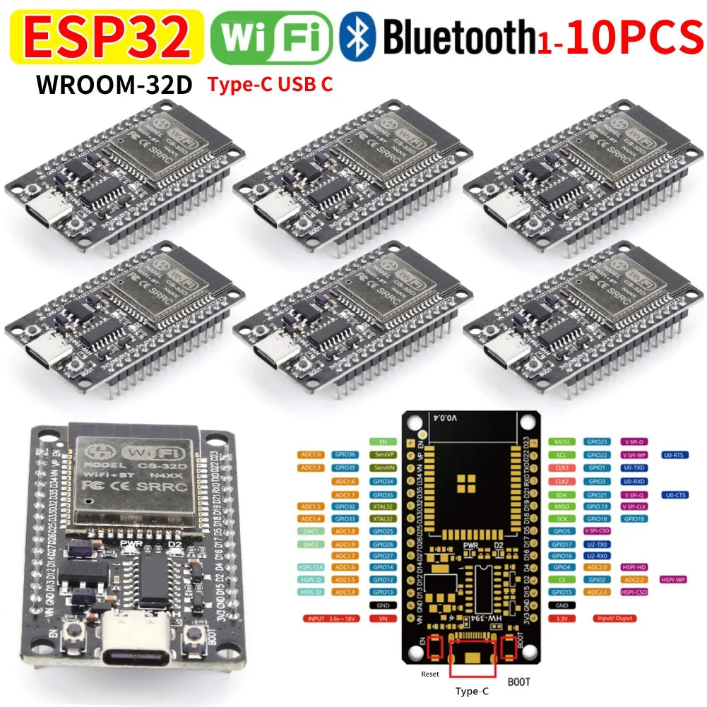 1-10PCS ESP32 WROOM-32 Development Board ESP32 TYPE-C CH340C WiFi+Bluetooth-compatible Module for IOT Development Board 32MBIT ﻿