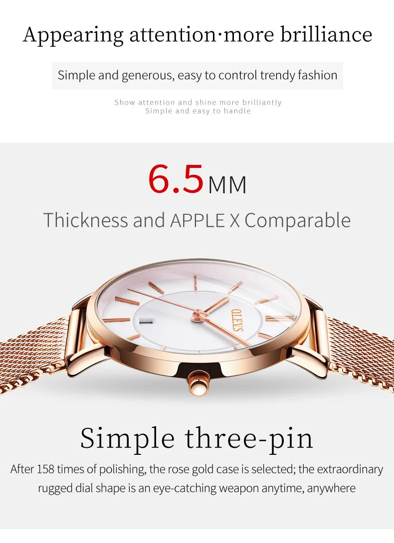 OLEVS Watch Women Rose Gold Top Brand Luxury JAPAN Movement Quartz Ultra Thin Ladies Watch Calendar Date Necklace Watch Set
