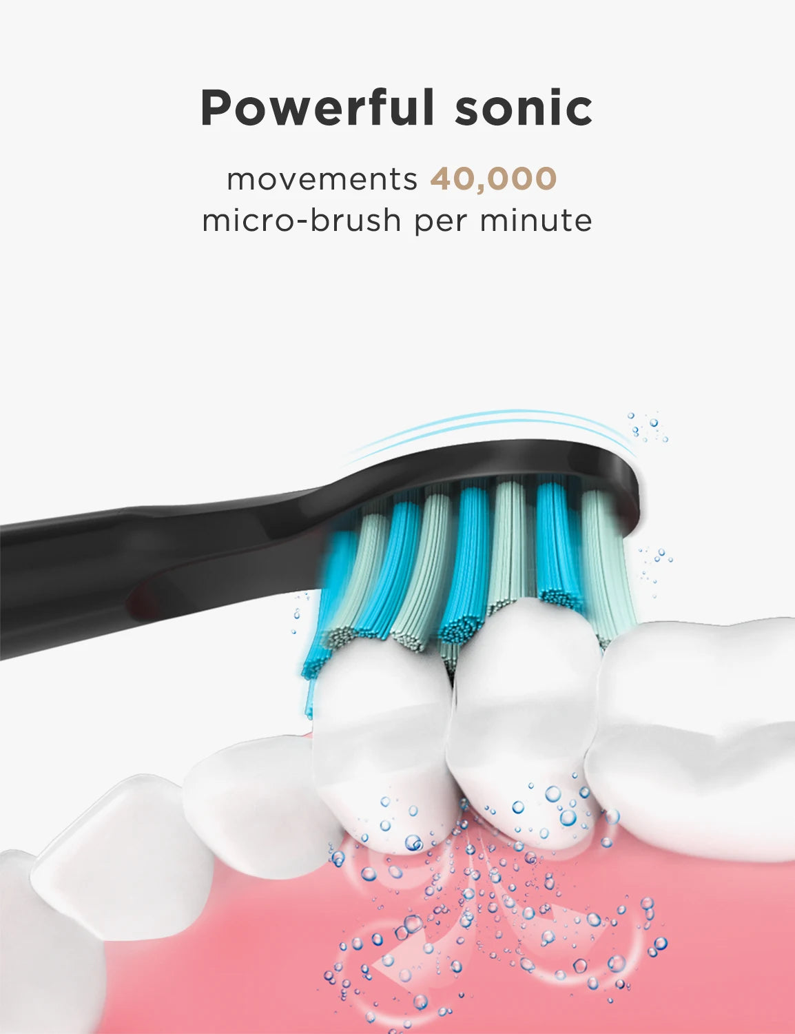 Fairywill Sonic Electric Toothbrush demonstrating powerful sonic movements of 40,000 micro-brushes per minute.