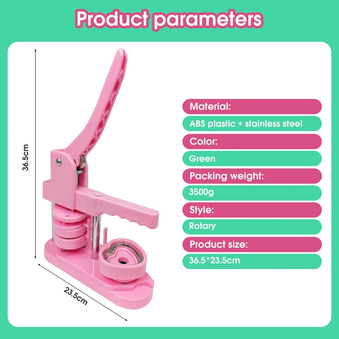 Heart-Shaped Button Maker Machine, DIY Pin Button Maker Press Machine Kit (Pink) Great gift