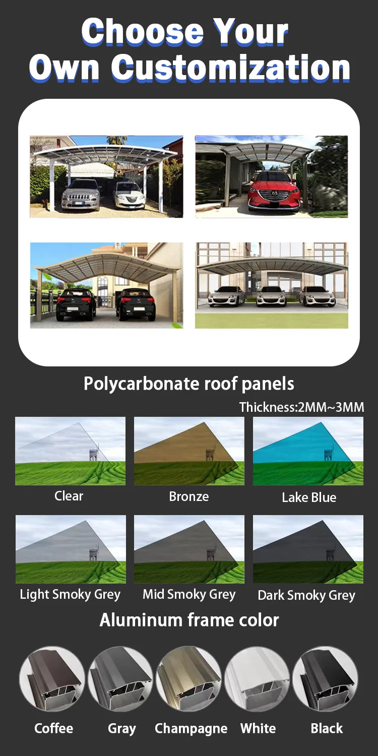 Outdoor aluminum alloy arched roof garage carport carport waterproof pergola roof panel sheltered courtyard garden villa canopy