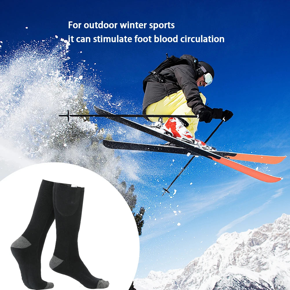 1Pair Winter Heated Socks Anti Slip Battery Powered Cold-Proof Skiing Sock Heating Warm Long Socks For Hiking Without battery
