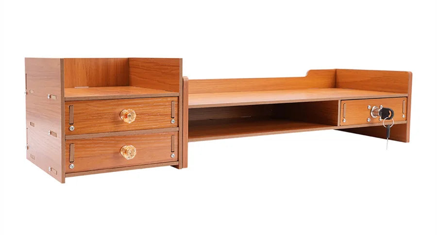 Computer Monitor Stand, Wooden Desk Organizer with Drawers Office Supplies Computer Desktop Tabletop