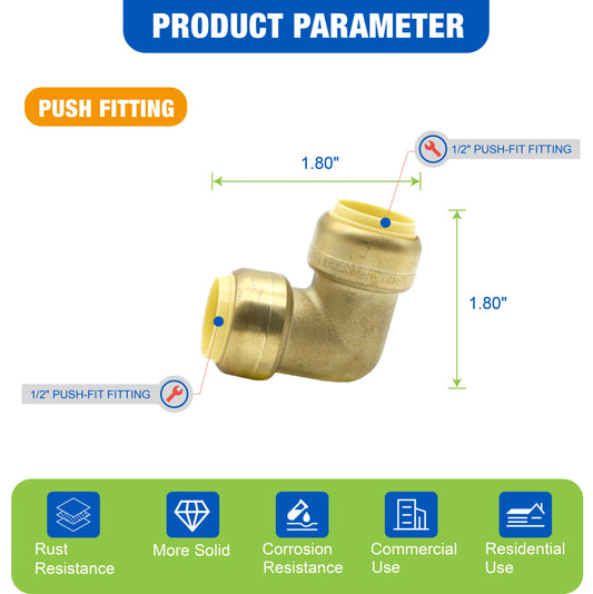 KING SMART 1/2" Push Fit Fitting Elbow; 20Pcs/Case; 80506