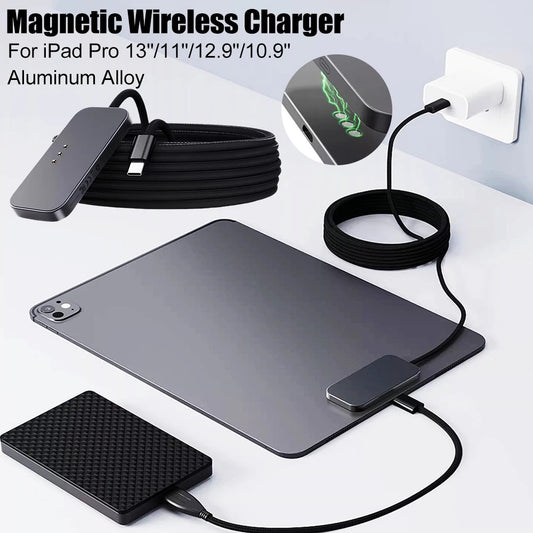 For iPad Pro Magnetic Wireless Charger Aluminum Alloy Fast Charging Smart Chargers With 2m Cord For iPad Pro 13"/11"/12.9"/10.9"