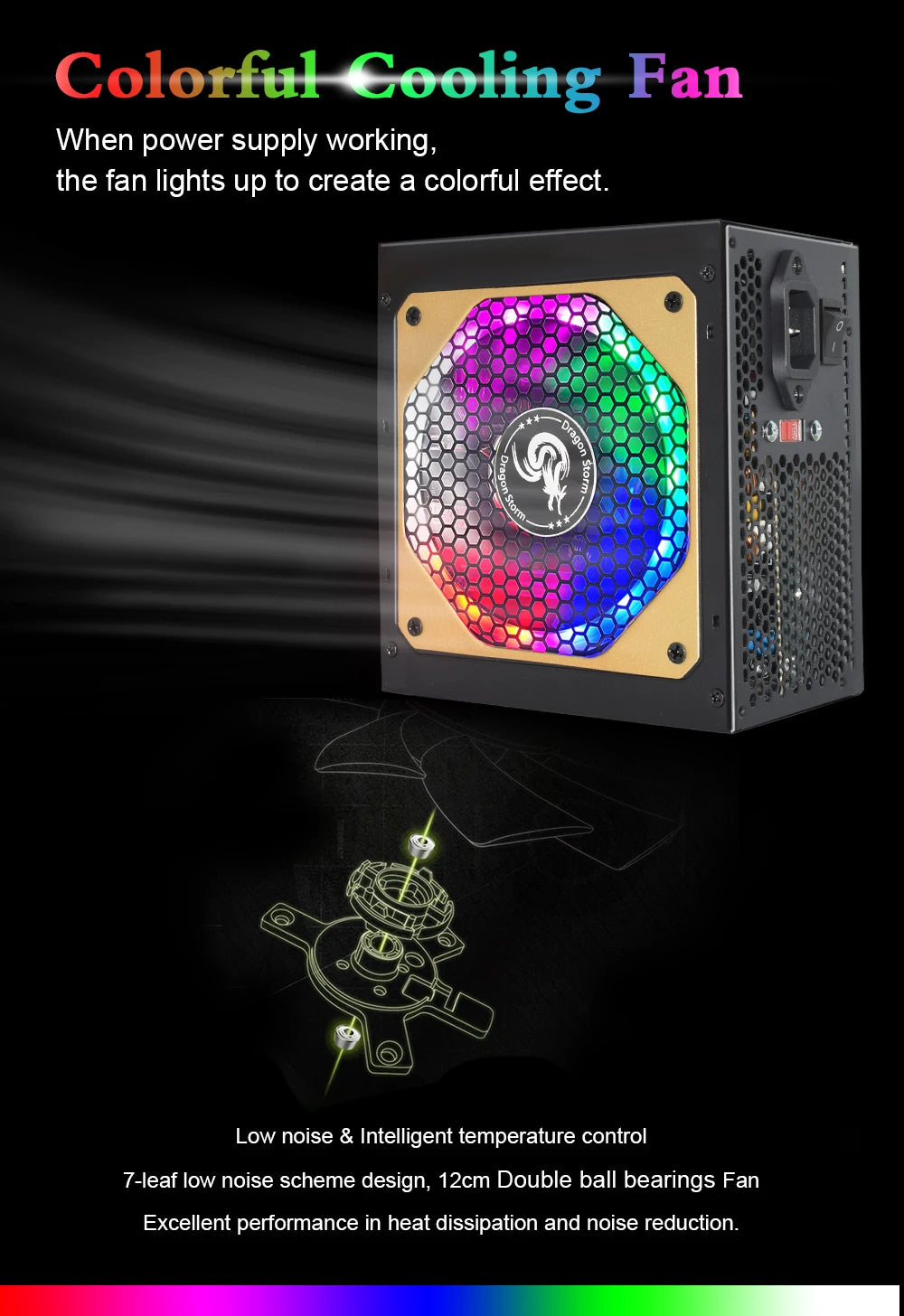 110/230V ATX 400W 600W RGB Colorful Silent Fan PSU 24Pin 12V Desktop E-Sports Video Game Computer Power Supply