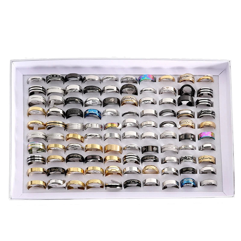 100pcs Mixed Size Rings Bulk Finger Band Ring Wholesale Lot Men Women Jewelry luxury Gift Holiday Party Wedding Punk Rings