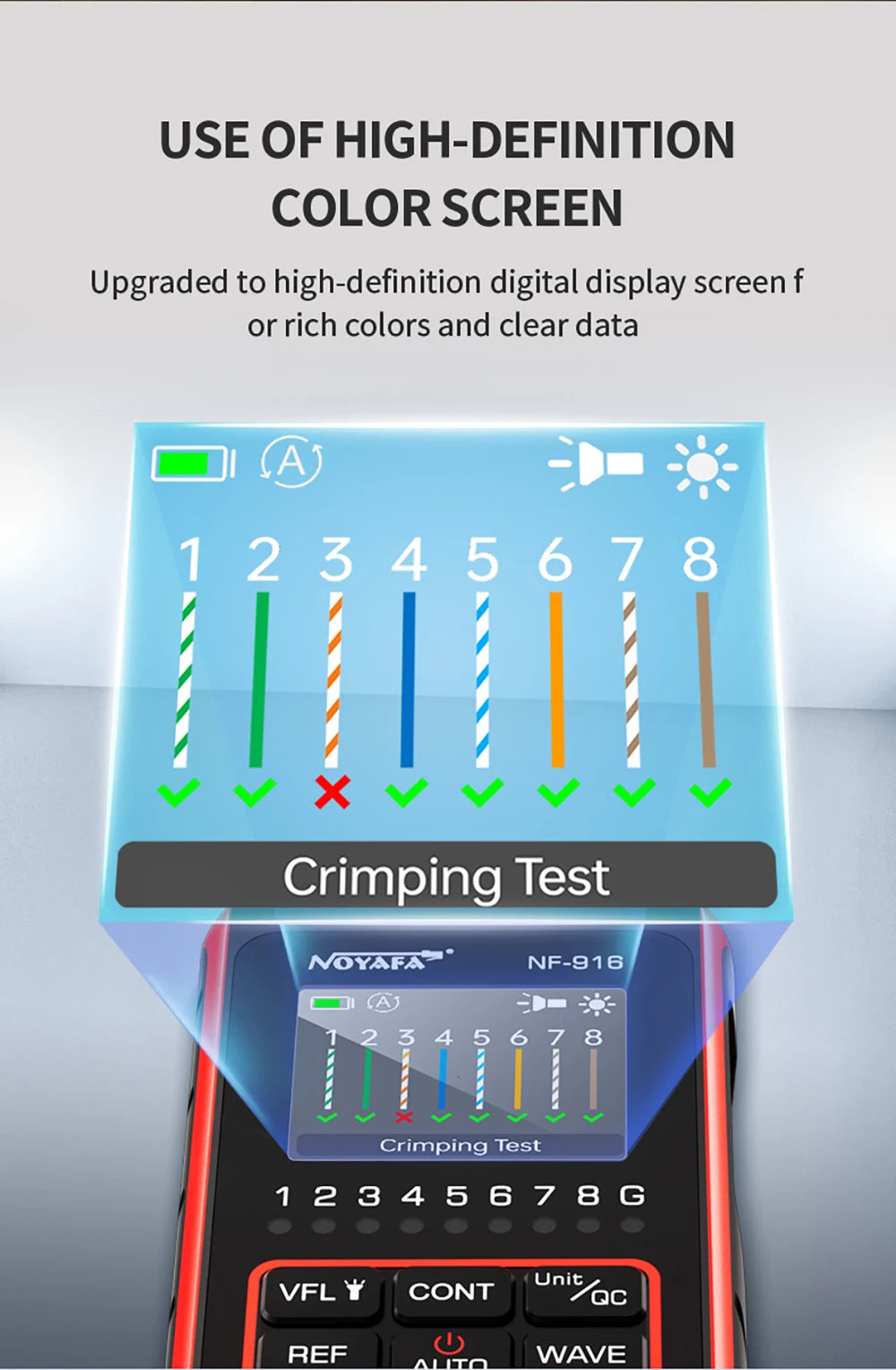 NOYAFA NF-916 4 In 1 Optical Fiber Tester Optical Power Meter VFL REF FC SC ST Visual Fault Locator LCD Display Network Tools