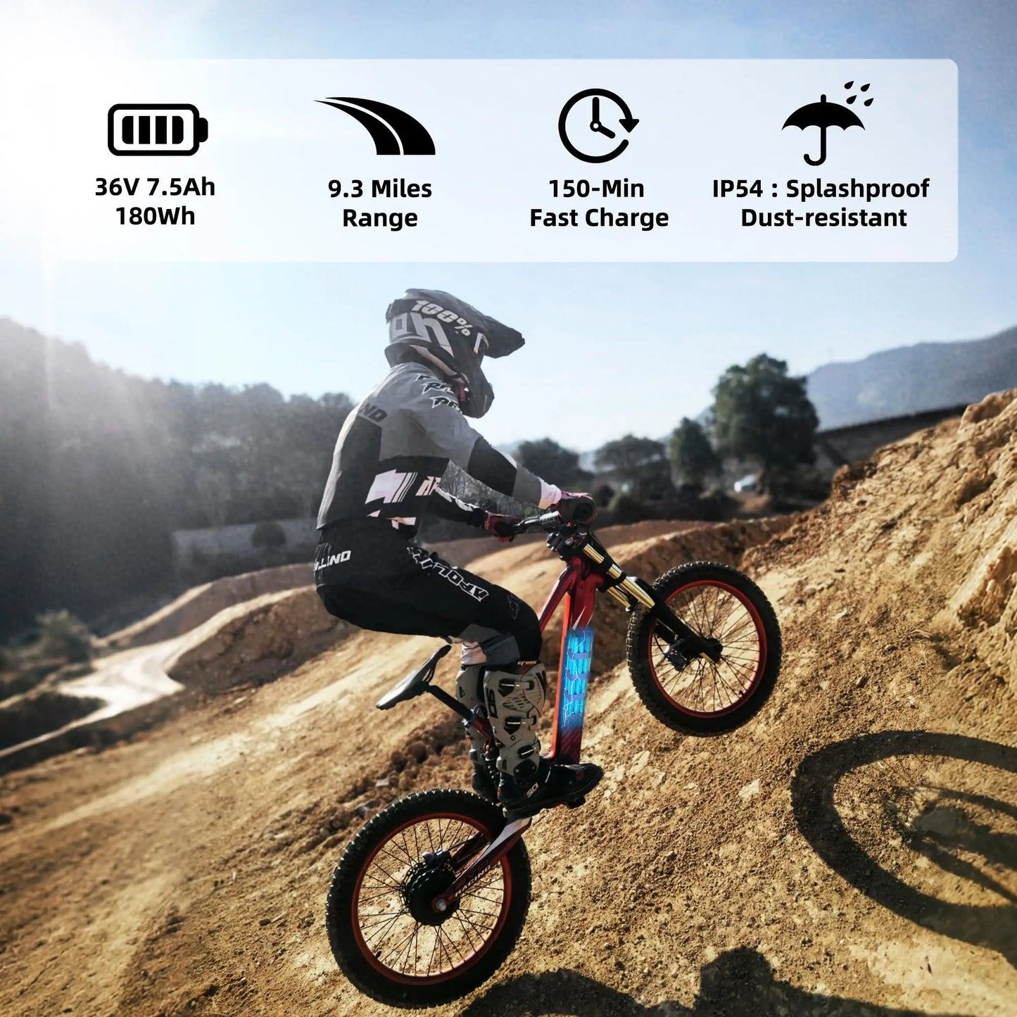 RFN Racing 18 Electric Dirt Bike For Kids - 36V 3-Speed Stunt Jump Bike - Lightweight Aluminum Frame Electric Bike For Age 14+