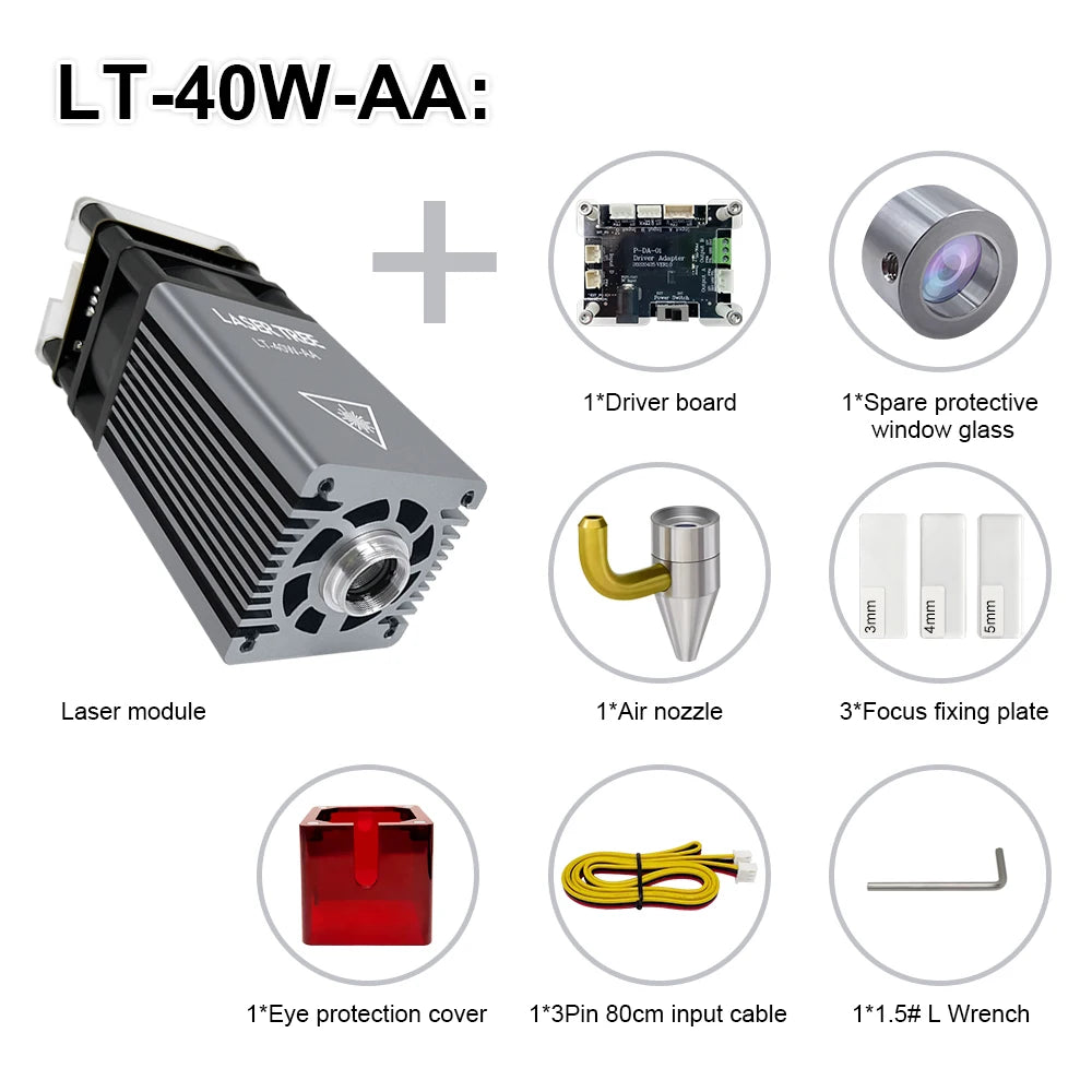 LASER TREE Fixed Focus 5W Laser Head with Air Assist Nozzle Beam Compressed Module for CNC Engraver Cutting Machine DIY Tools