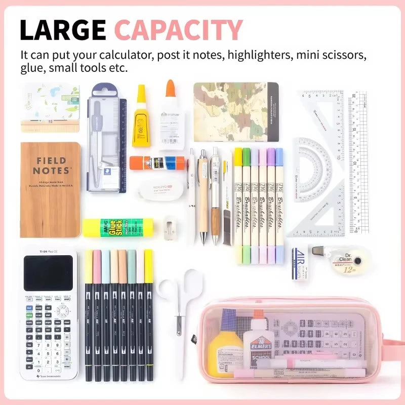 Transparent Mesh Pen Bag for Carrying Student Exam Supplies,Large Capacity Storage for Stationery,Simple Design Pen Case