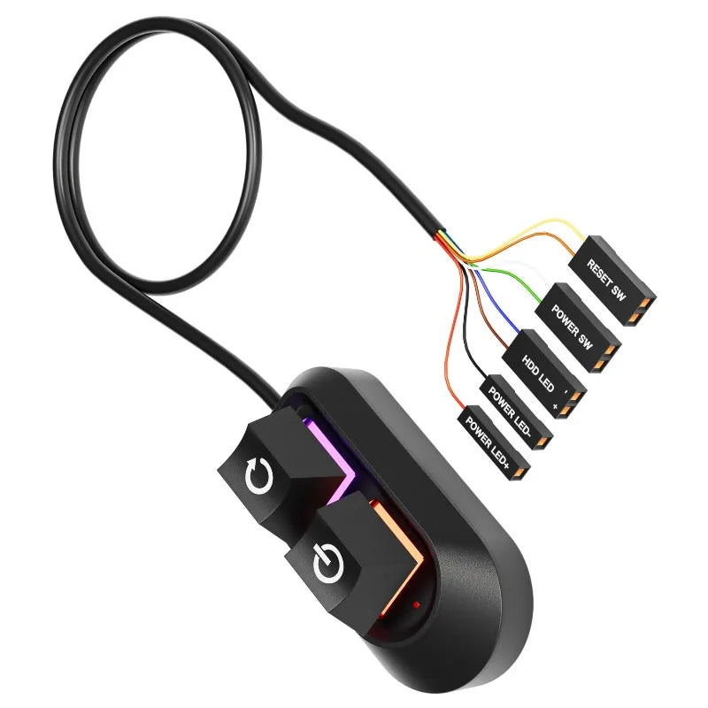 2M RGB LED Lights Computer Desktop Switch PC Motherboard External Start Power On/Off And Reset Button Extension Cable Key Switch