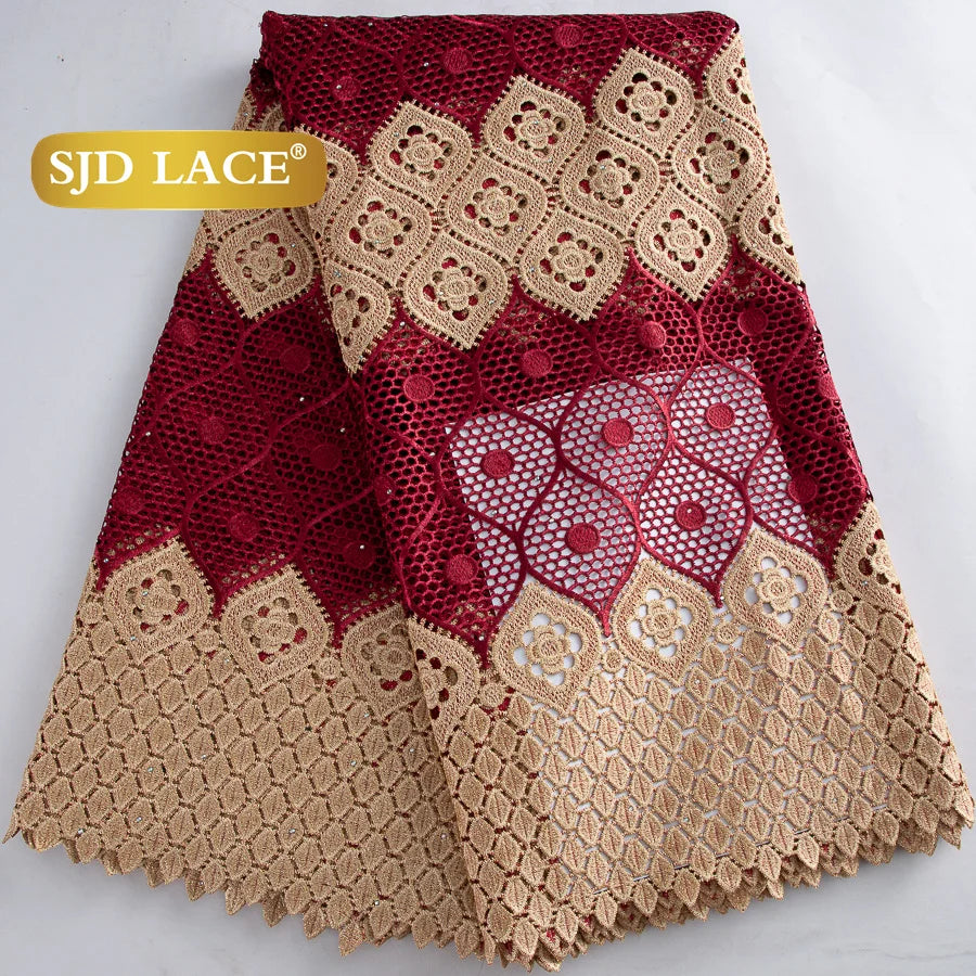 SJD LACE African Guipure Cord Stones Lace Fabric 5 Yards 2026 New Nigerian Water Soluble Lace For Women Wedding Party Dress 3844