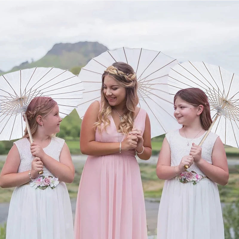 60/84cm Paper Parasol White Chinese Oil Paper Umbrellas Photography Props for Kids DIY Baby Shower Party Bridal Wedding Rustic
