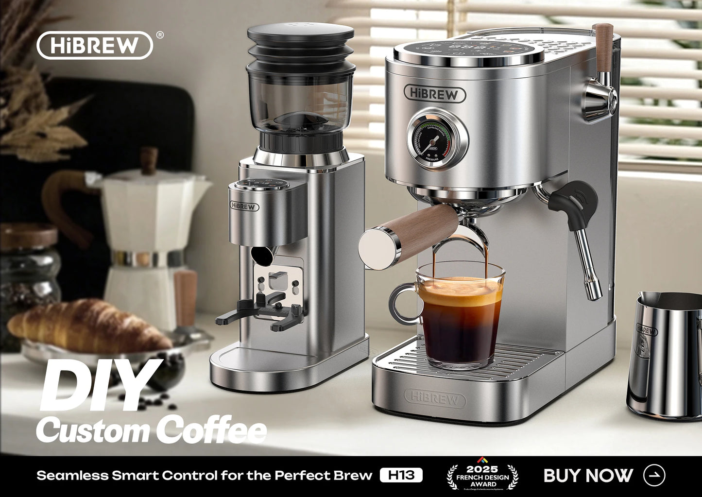 HiBREW Automatic Coffee Mill Electric Coffee Grinder with 48 Gears for Espresso American Coffee Pour Over Visual Bean Storage G7