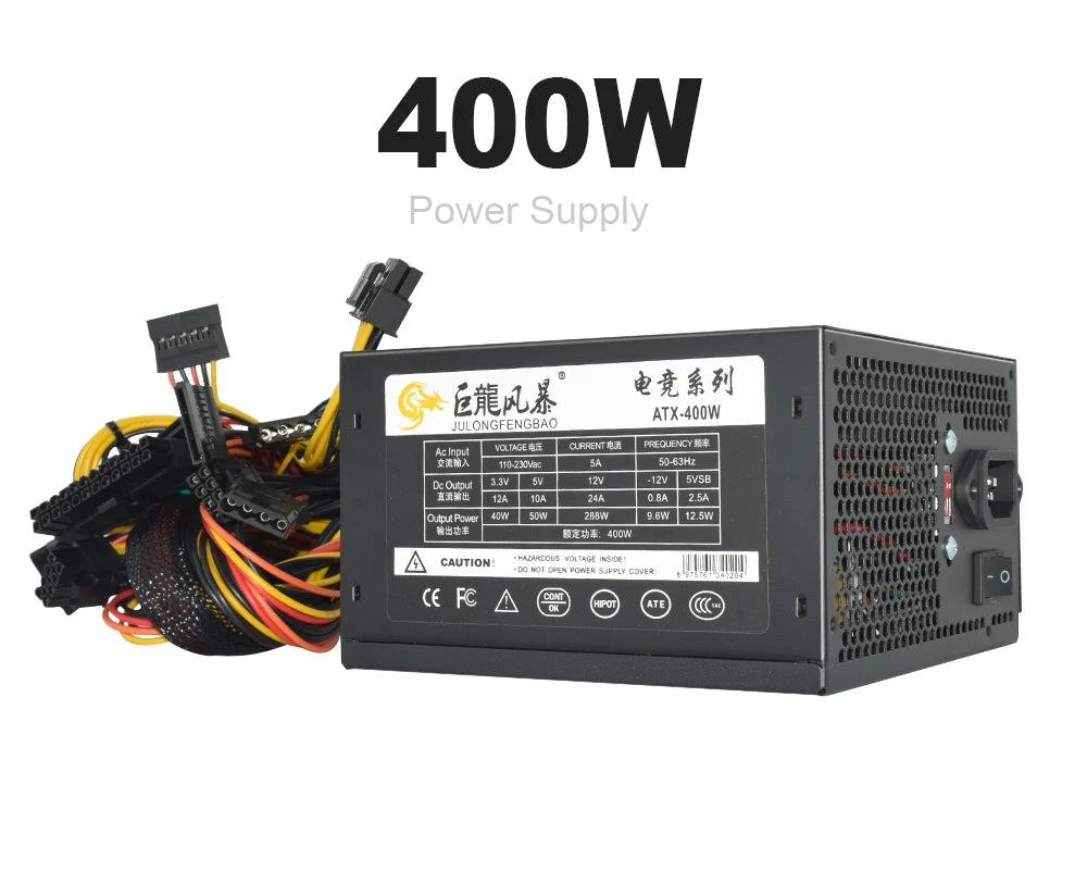 110/230V ATX 400W 600W RGB Colorful Silent Fan PSU 24Pin 12V Desktop E-Sports Video Game Computer Power Supply
