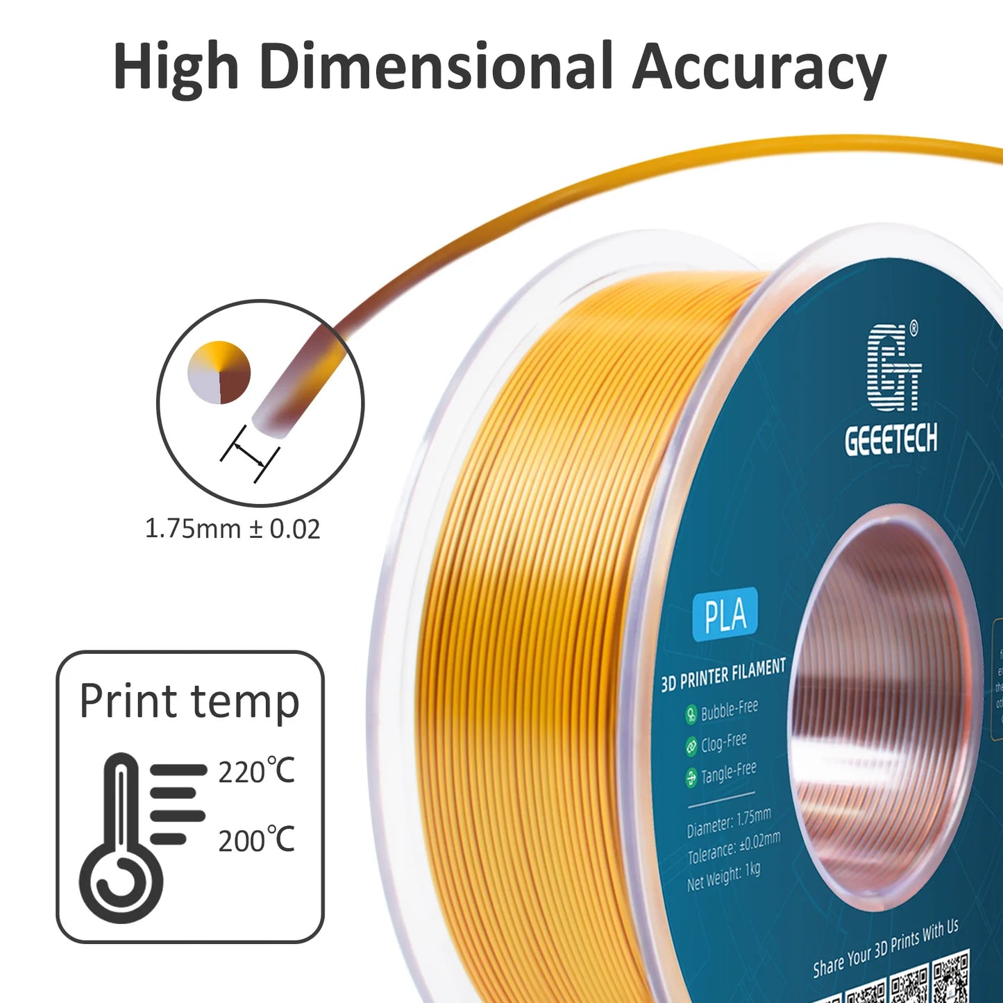 Geeetech 5Kg Three Tri Color Silk PLA Filament , 3D Filament 1,75 mm Spool Wire  (+/-0.03mm) Vacuum packaging, special color