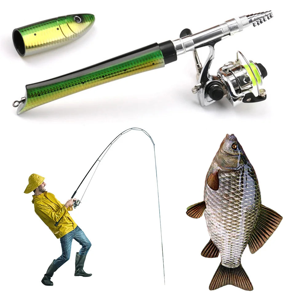 Portable Fish Shaped Fishing Rod with Reel Telescopic Mini Pocket Pen Fishing Pole with Reel Travel Fishing Rod Gifts for Men