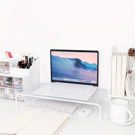 1pc Monitor Stand - Desk Organizer | Space-Saving Shelves for Laptop/Office Tools, Fits Home/Office,Design in White