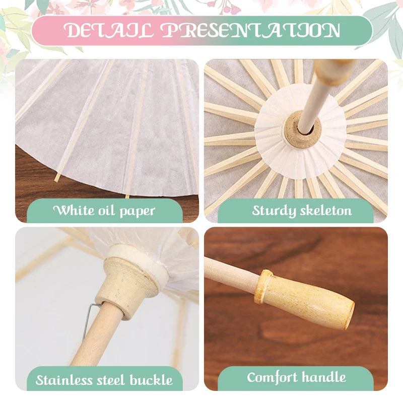 60/84cm Paper Parasol White Chinese Oil Paper Umbrellas Photography Props for Kids DIY Baby Shower Party Bridal Wedding Rustic