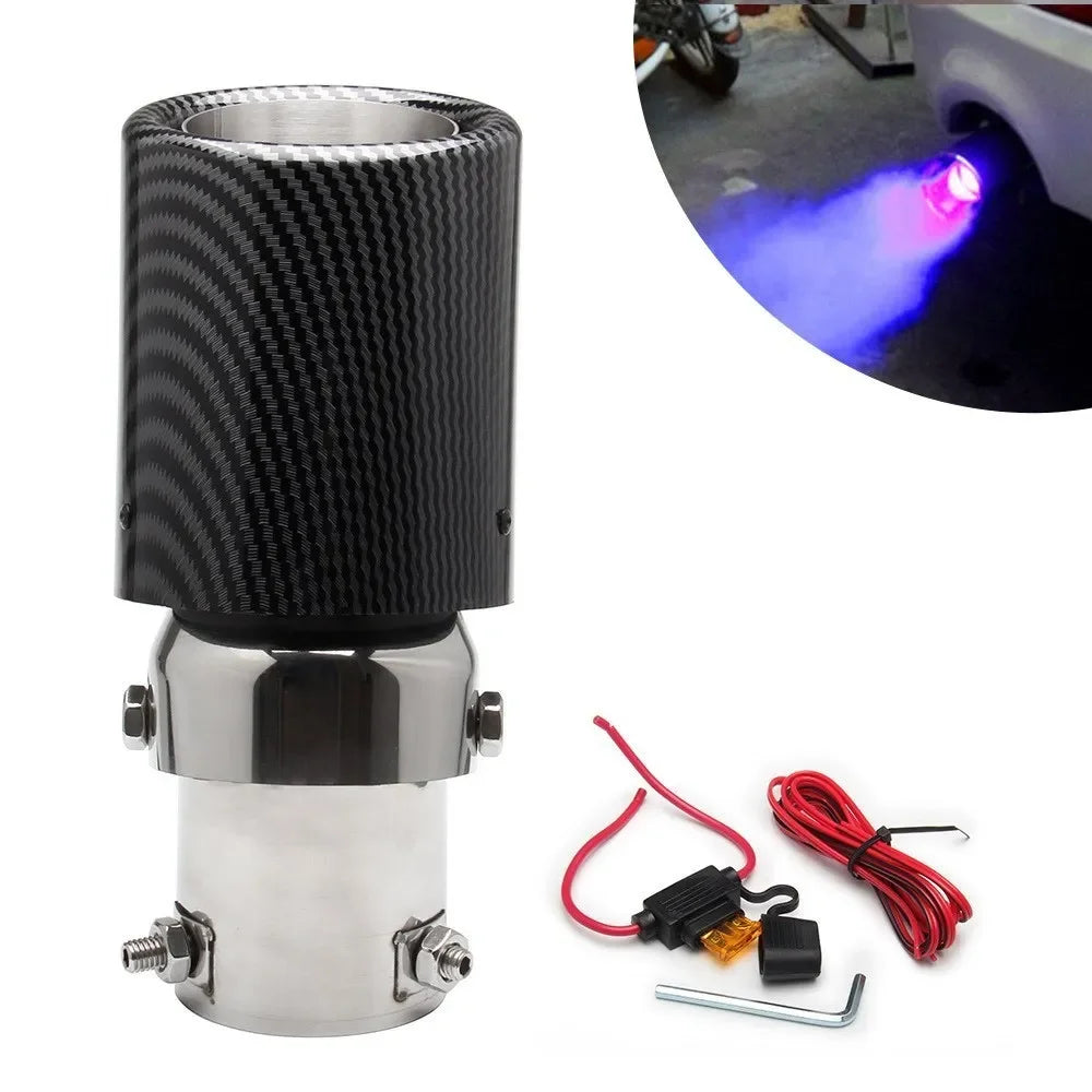 Exhaust Muffler Light Flaming Universal LED Tip Pipe Straight Car Modified Single Outlet Exhaust Pipe Tail Throat Red/Blue