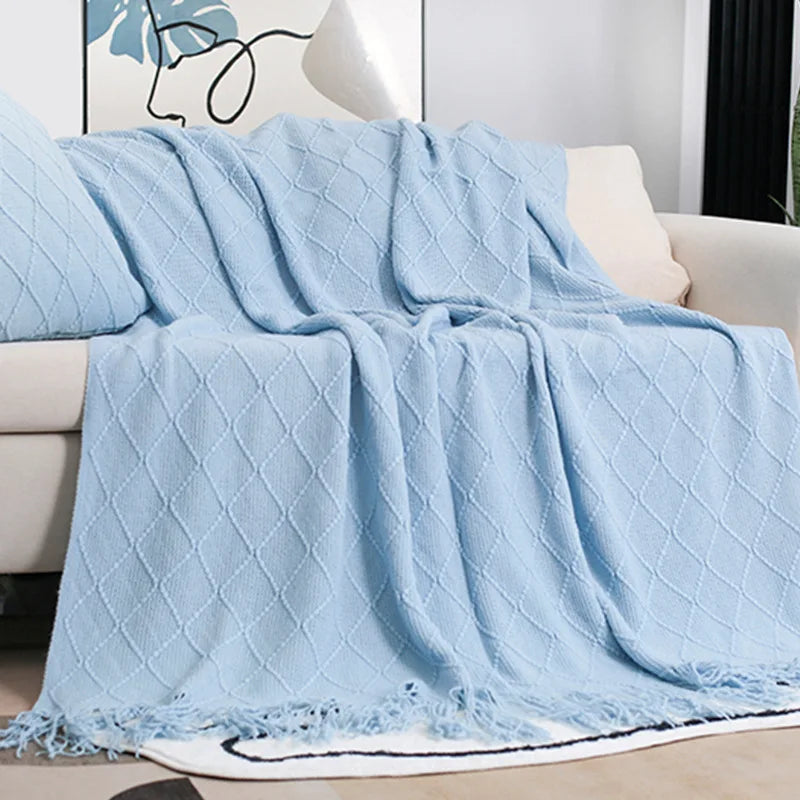Nordic Knitted Shawl Sofa Blanket with Tassels Scarf  Sofa Emulation Fleece Throw Blanket TV Blankets Bed End Decor Drop Ship
