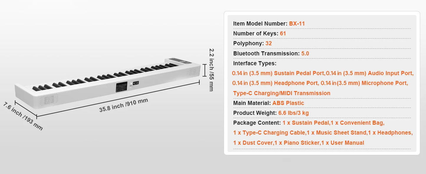SucceBuy 61 or 88 Key Folding Keyboard Piano Bluetooth & MIDI  Electronic Digital Foldable Piano Rechargeable for Beginners Use