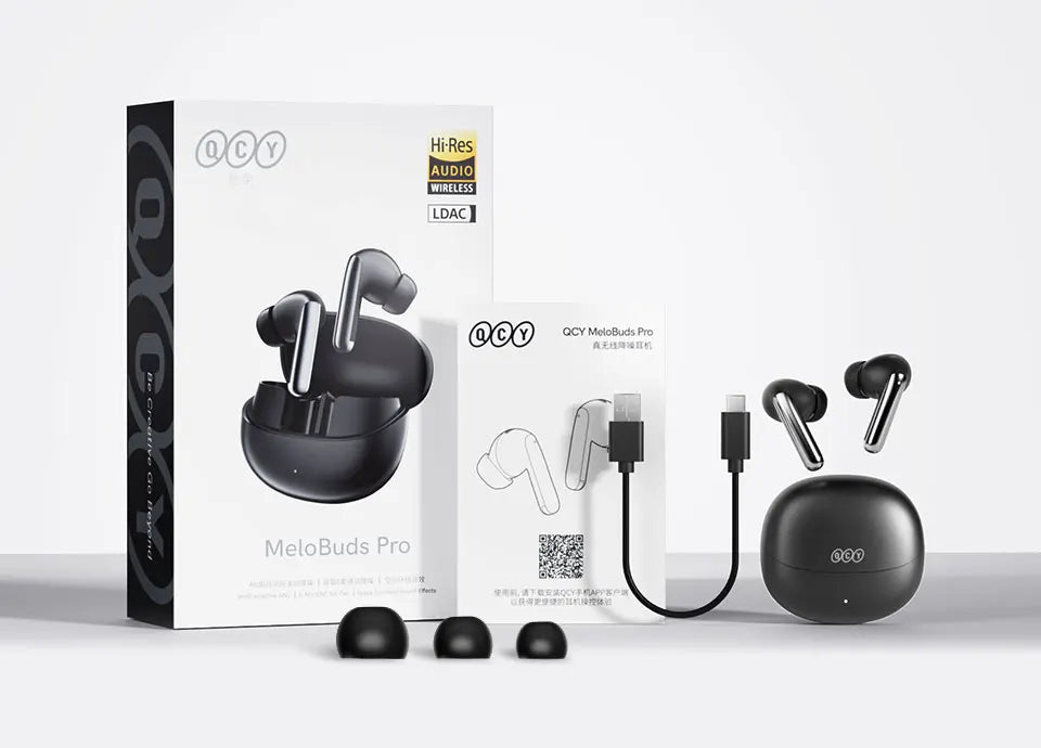 QCY MeloBuds Pro ANC Wireless Earphones 46dB Active Noise Cancellation Earbud Bluetooth 5.3 Hi-Res Audio with LDAC Headphones