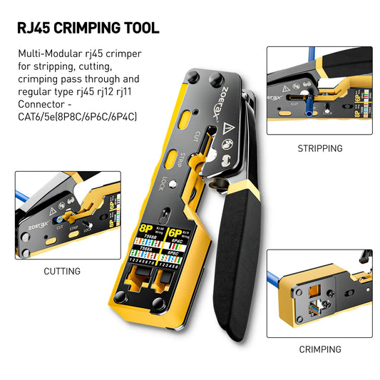 ZoeRax RJ45 CAT6 CAT5E Crimp Tool Kit,Crimp tool,Cable Tester,Wire Cutter and Stripper,Blade,50PCS Connectors and Boots