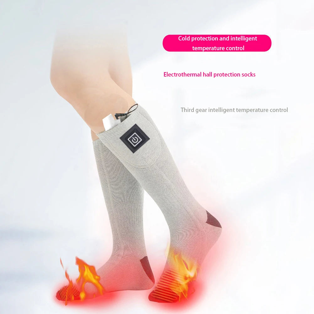 1Pair Winter Heated Socks Anti Slip Battery Powered Cold-Proof Skiing Sock Heating Warm Long Socks For Hiking Without battery