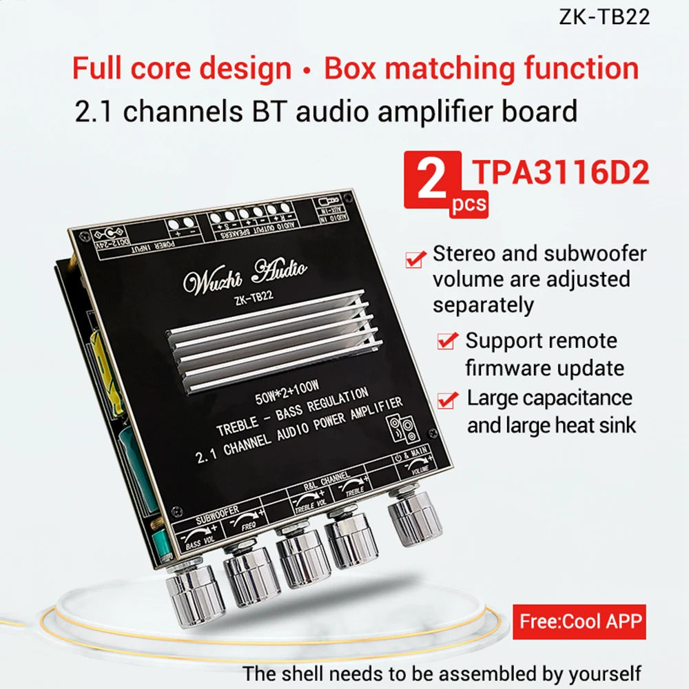 HIFI ZK-TB22/ZK-TB21F TPA3116 50w+50w+100wBluetooth 5.1 Audio Bass Power Amplifier Board Stereo Tweeter Subwoofer With Phone APP