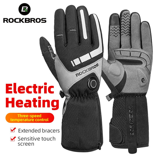 ROCKBROS Heated Skiing Gloves Men Women Winter Motocycle Screen Touch Waterproof Rechargeable 4000mAh Battery Heated Gloves