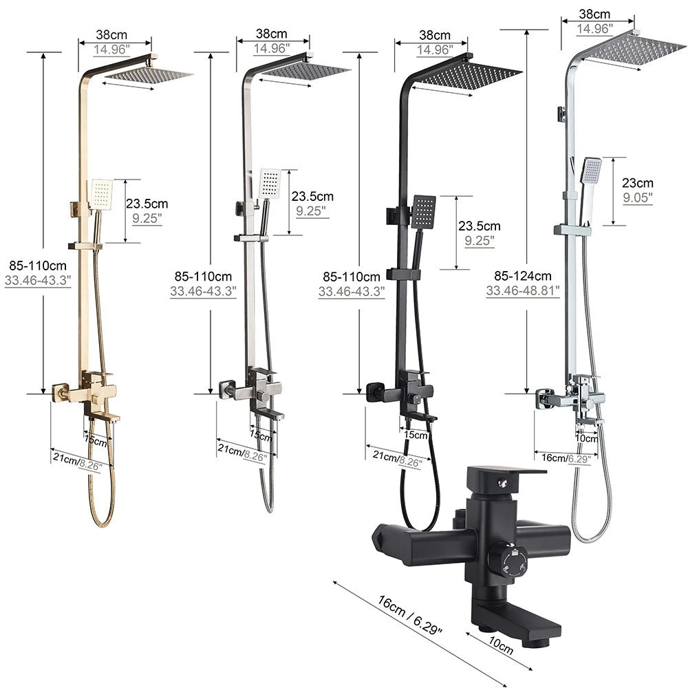 POIQIHY Black Bathroom Shower Faucet Set Wall Mount Black 8''Rainfall Shower Head With Handheld Sprayer Bathtub Shower Mixer