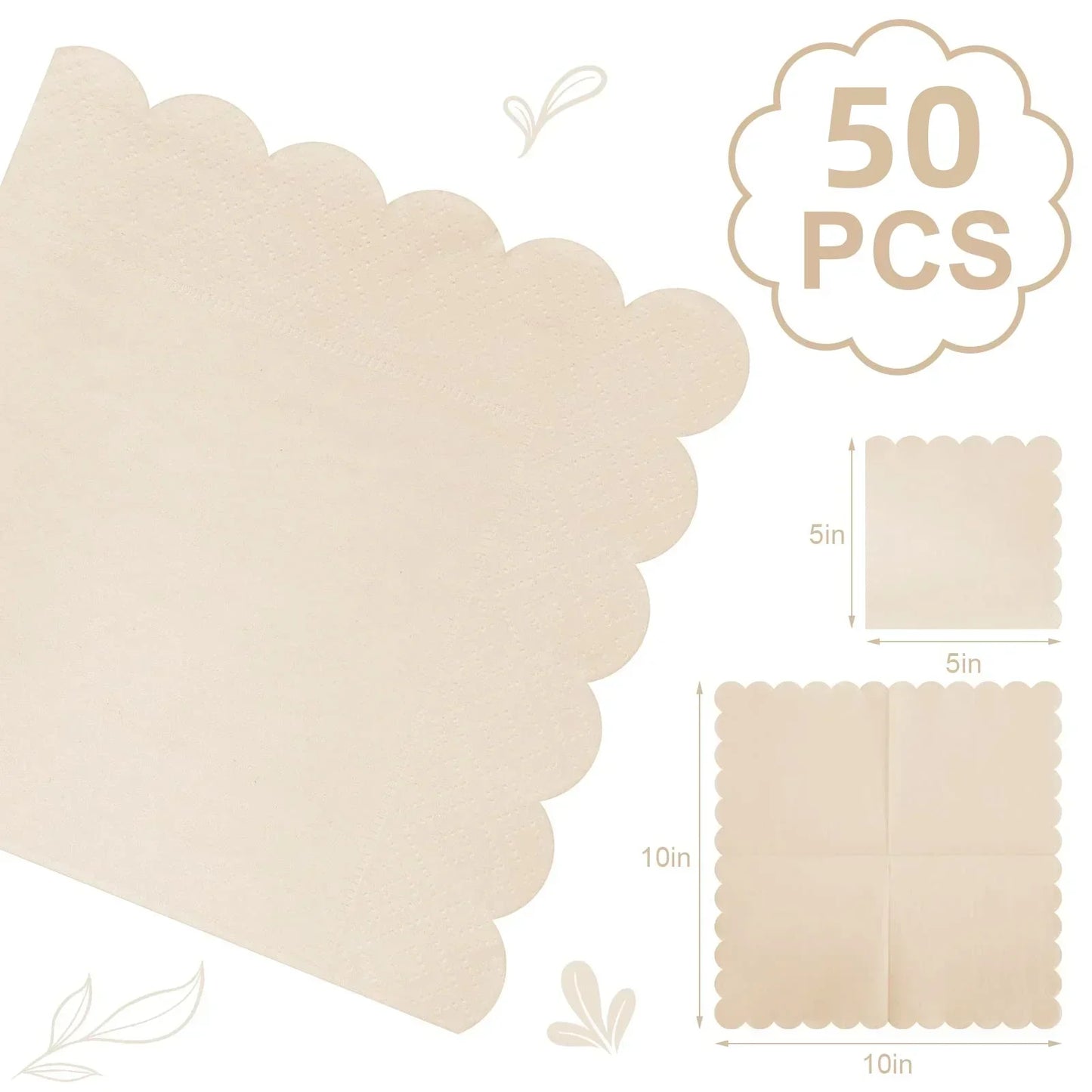 50-300PCS Paper Napkins Disposable Party Napkin Beverage Napkins Scalloped Cocktail Napkins for Wedding Dinner Birthday 5x5Inch