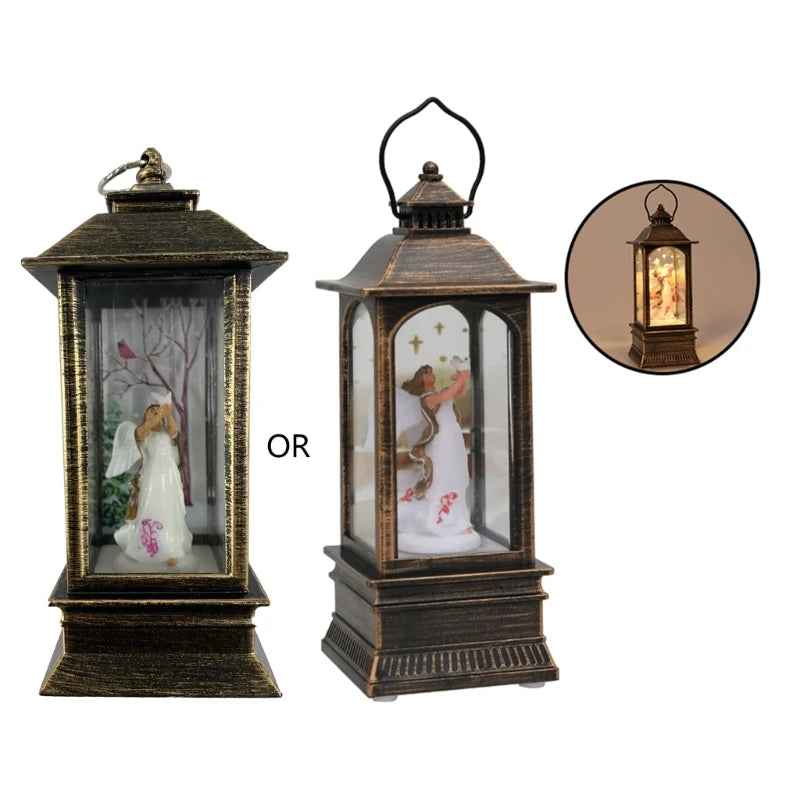 Christmas Glittering Lantern Santa-Claus/Xmas Tree/Snowman/Angel Lighted Lantern Home Table Decoration Gift for Kids