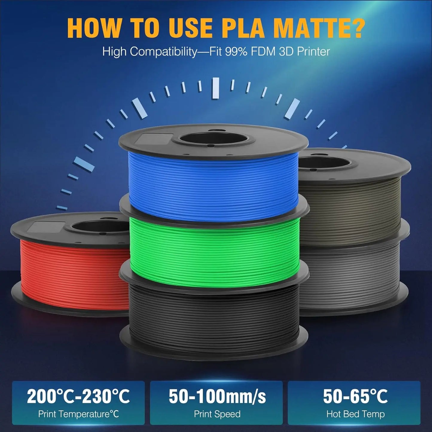 SUNLU PLA Matte 0.25kg/Roll 2KG 8 Rolls 3D Printer Fialment 8 Colors 100% Filament Lines Up Neatly For 3D Printing