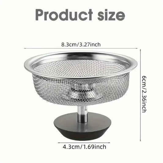 2Set Kitchen Sink Strainer With Handle & Stopper Replacement Drain Basket Stainless Steel Mesh Filter Waste Hole