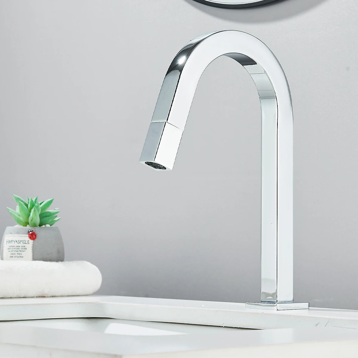 FMHJFISD Basin Sink Faucet Black/Chrome Deck Mount Single Cold Water Mixer Tap Single Hole Rotary Switch Bathroom Crane