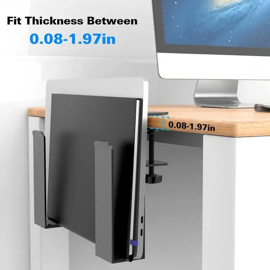 Desk Side Storage No Drill Laptop Desk Mount Clamp on Shelf Hangable Desk Organizer Laptop Holder for Home Office Files