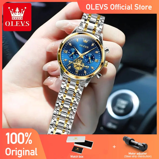 OLEVS Women's Watches Fashion Multifunction Original Quartz Watch for Ladies Waterproof Luminous 24 Hours Exquisite Gift Box Set