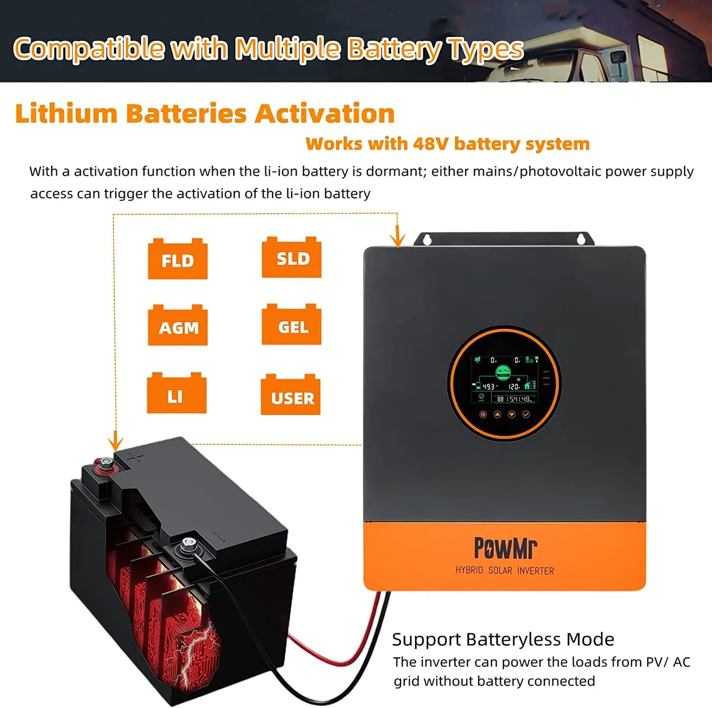 5KW Single Phase 120V 110V AC Off-Grid 48V All In One Hybrid Inversor Built 80A/100A MPPT Solar Charger Controller Fit for Home