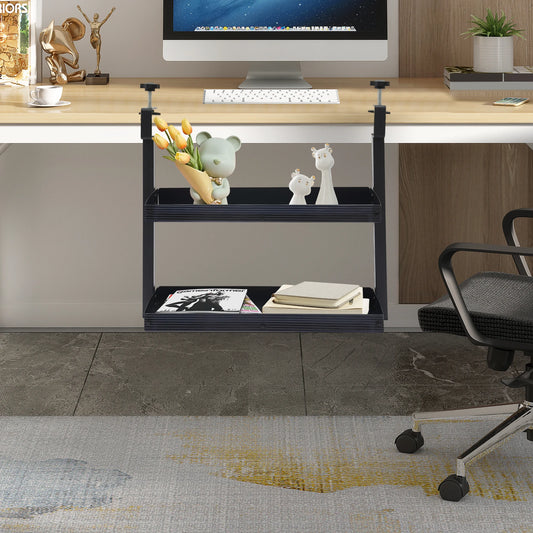 Adjustable 2-Tier Desk Shelf Clamp-On Storage Tray for Displaying Photos Decorations Clip-On Desk Organizer Shelf