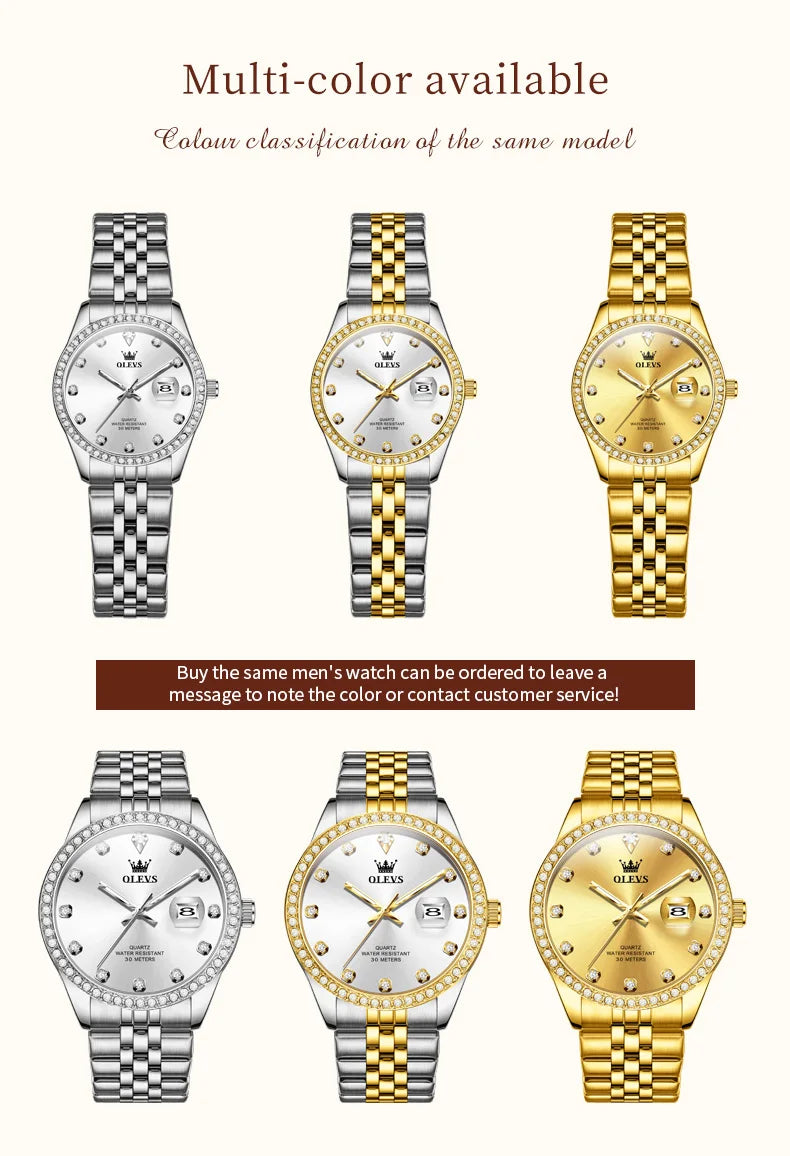 OLEVS 3629 Top Luxury Brand Women Watch Classic Business Calendar Waterproof Luminous Watch Elegant Diamond Women Quartz Watch